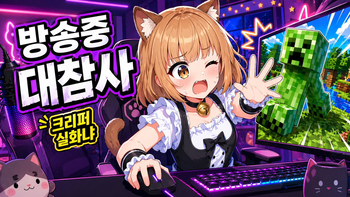 动漫 VTuber Minecraft 直播封面图 / Anime VTuber Minecraft Stream Thumbnail，UI 与社交媒体截图，霓虹、海报、插画，案例输出图 1