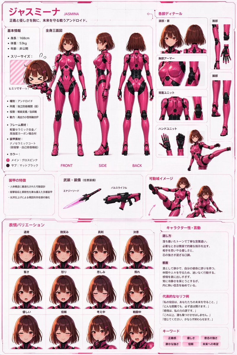 机器人女孩参考图 / Robot Girl Reference Sheet，角色设计，插画、角色、角色设计，案例输出图 1