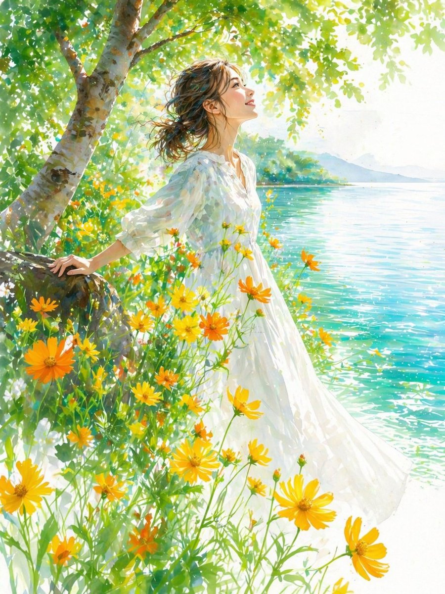 夏日湖畔的印象派女性 / Impressionist Woman by Summer Lake，海报与插画，海报、插画、角色，案例输出图 1