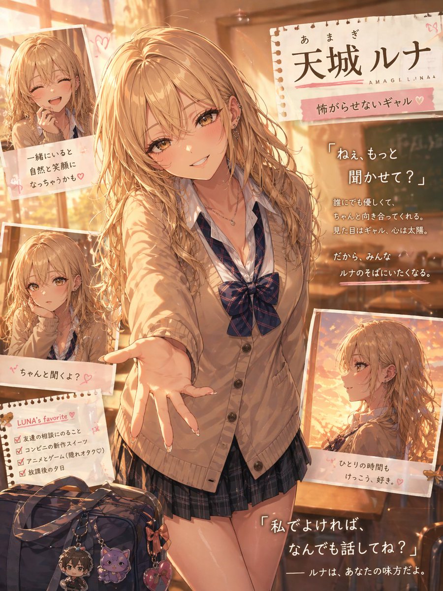 黄金时刻的辣妹（Gyaru）在教室 / Golden Hour Gyaru in Classroom，角色设计，人像、电影感、时尚，案例输出图 2