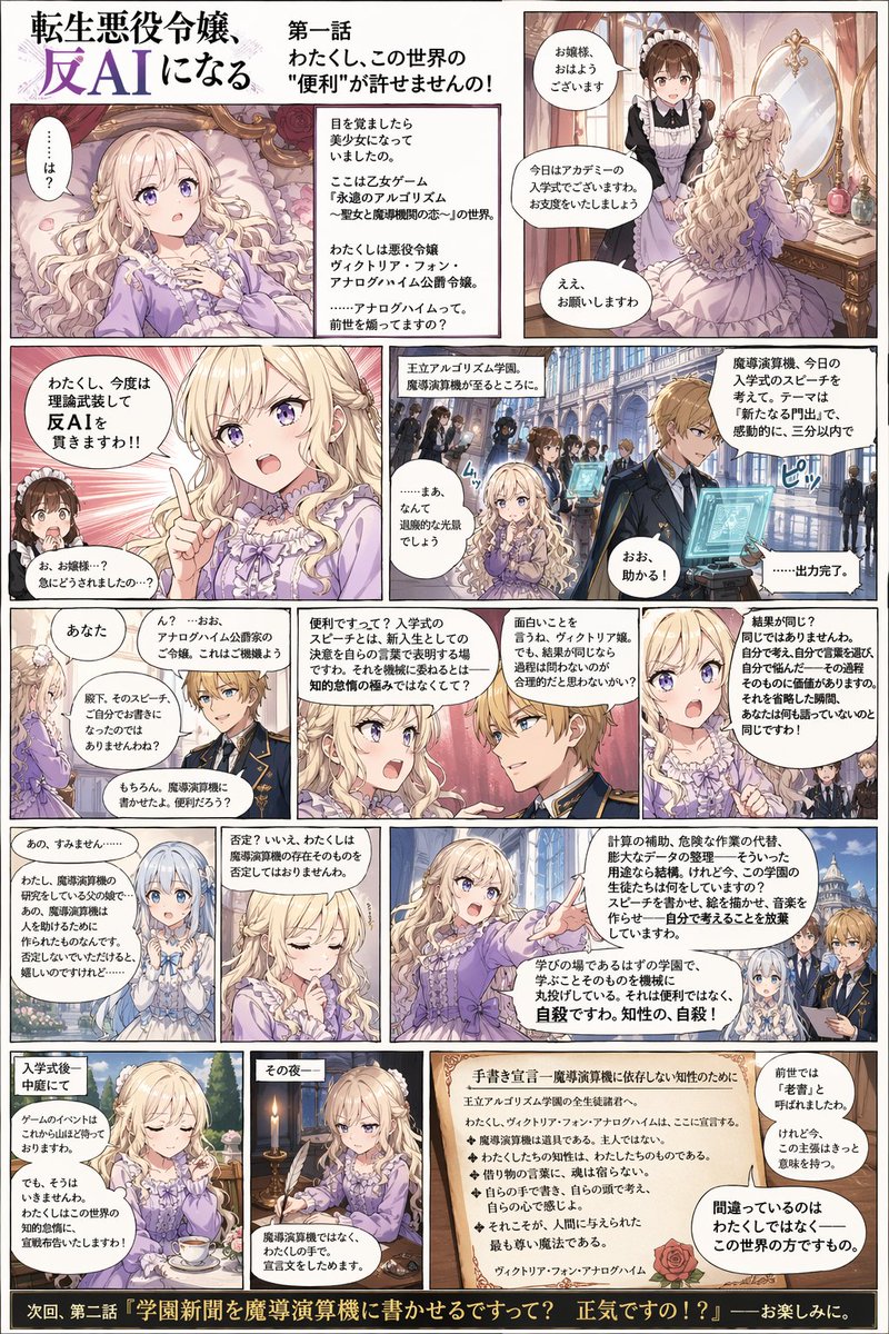 反 AI 恶役千金漫画海报 / Anti-AI Villainess Manga Poster，角色设计，人像、海报、插画，案例输出图 1