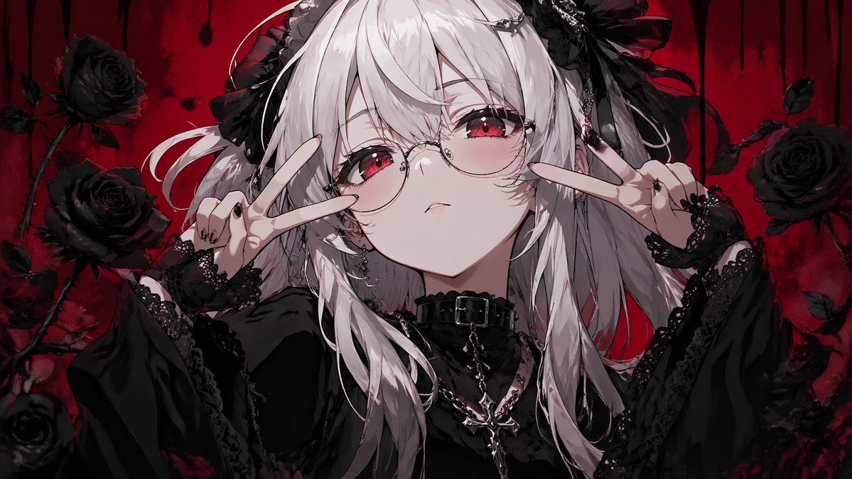 哥特风动漫少女与黑玫瑰 / Gothic Anime Girl with Black Roses，角色设计，人像、插画、角色，案例输出图 1