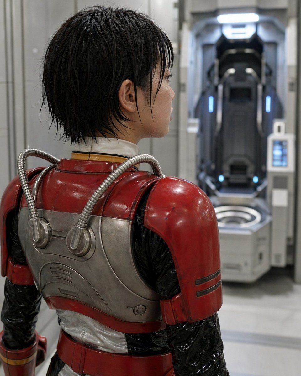 复古科幻盔甲背面视角 / Retro Sci-Fi Armor Back View，角色设计，人像、电影感、插画，案例输出图 1