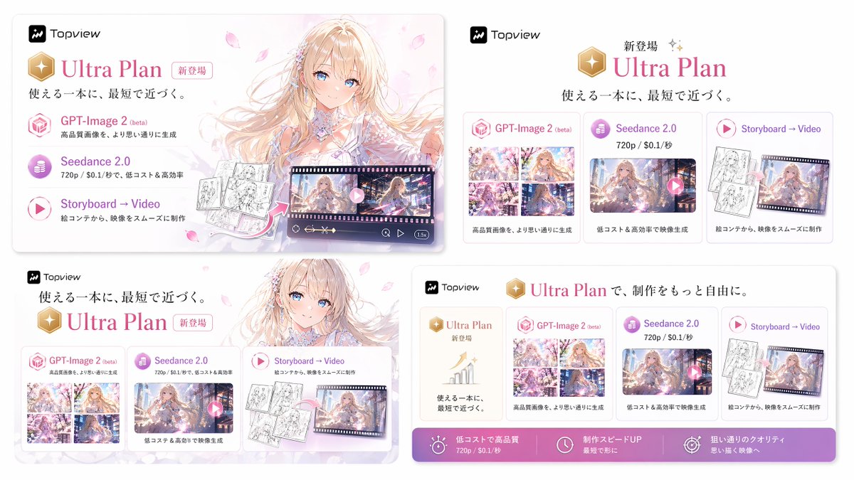 日文 Ultra Plan 推广分镜脚本 / Japanese Ultra Plan Promo Storyboard，UI 与社交媒体截图，35mm、电影感、海报，案例输出图 1