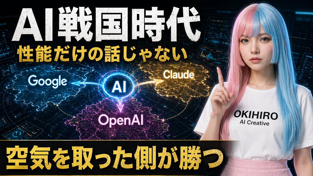 日文 AI 对决 YouTube 缩略图 / Japanese AI Battle YouTube Thumbnail，UI 与社交媒体截图，霓虹、海报、UI，案例输出图 1