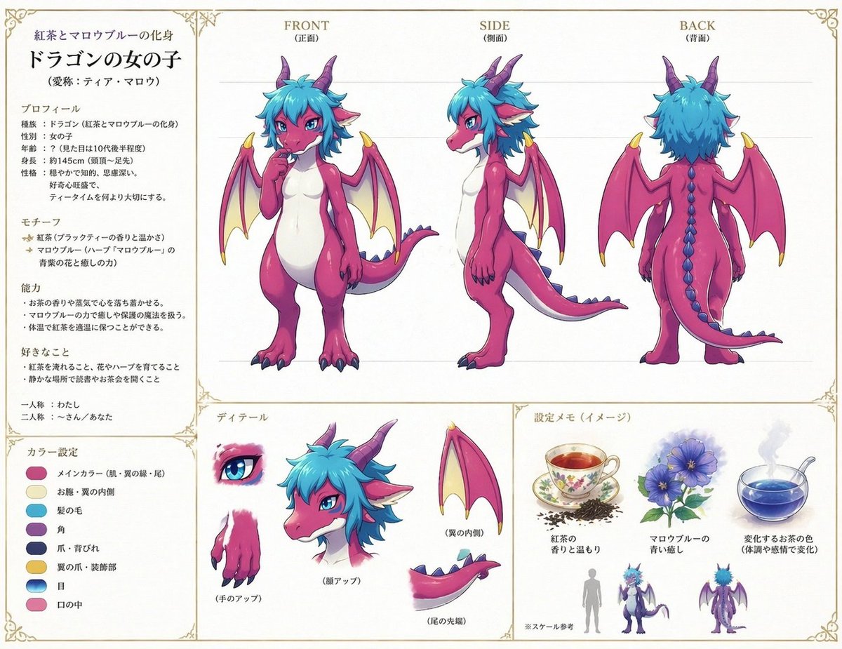 动漫龙女角色设定集 / Anime Dragon Girl Reference Sheet，模型对比与社区，时尚、插画、角色，案例输出图 1