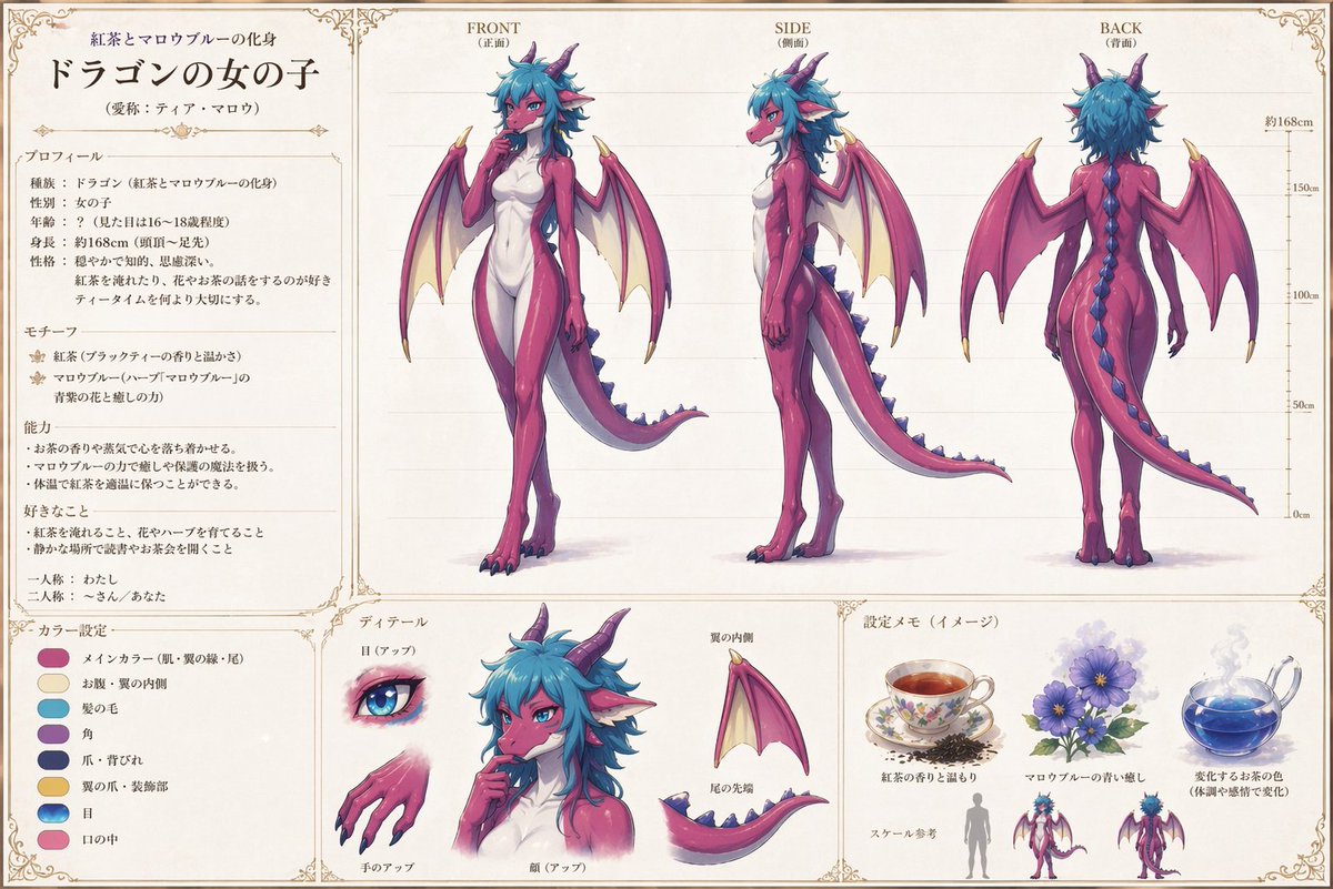 动漫龙女角色设定集 / Anime Dragon Girl Reference Sheet，模型对比与社区，时尚、插画、角色，案例输出图 2
