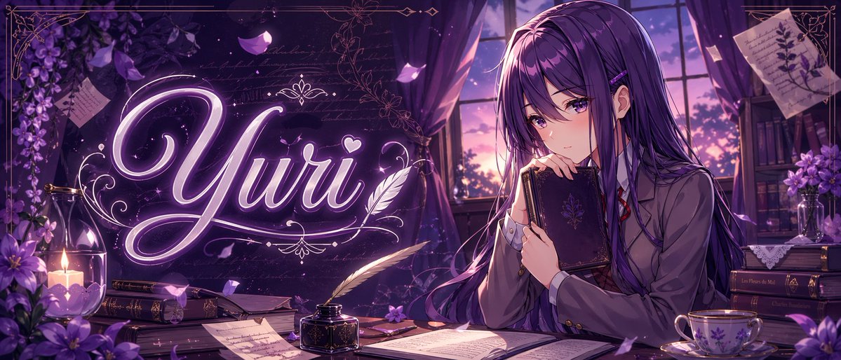紫色动漫 Yuri 横幅 / Purple Anime Yuri Banner，角色设计，霓虹、电影感、海报，案例输出图 1