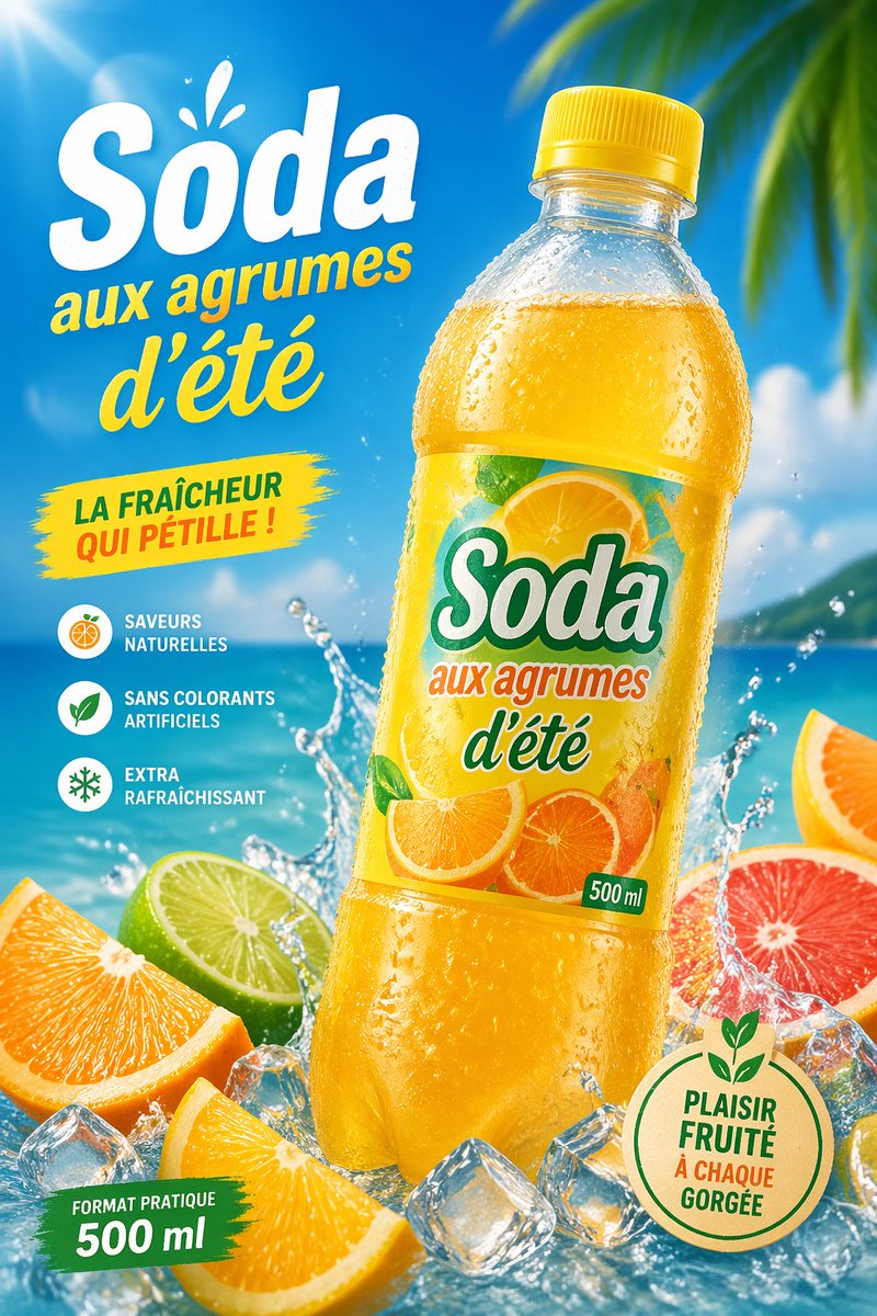 热带柑橘汽水广告海报 / Tropical Citrus Soda Ad Poster，海报与插画，海报、插画、截图，案例输出图 1