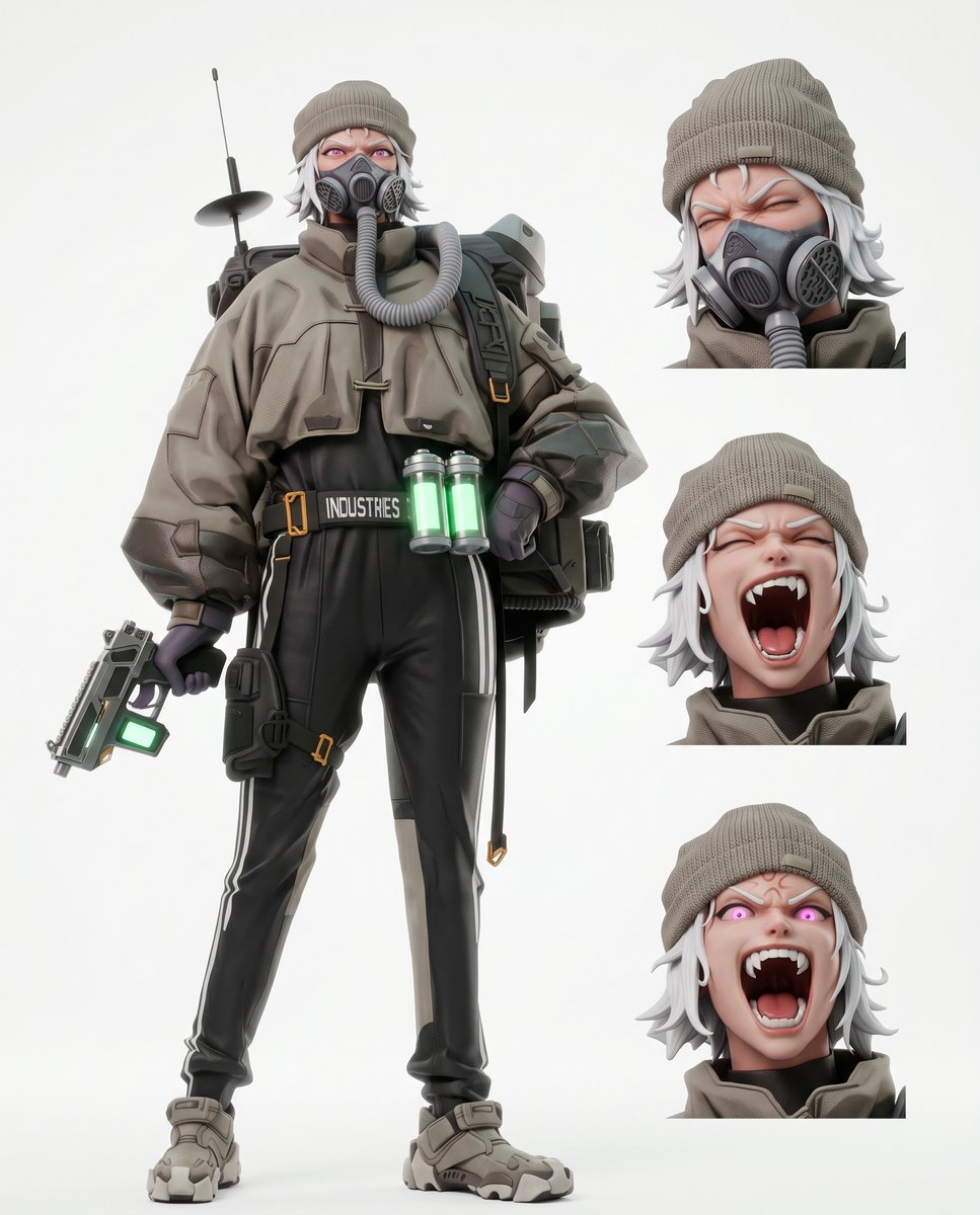 未来感战术角色设定集 / Futuristic Tactical Character Sheet，角色设计，霓虹、人像、插画，案例输出图 1