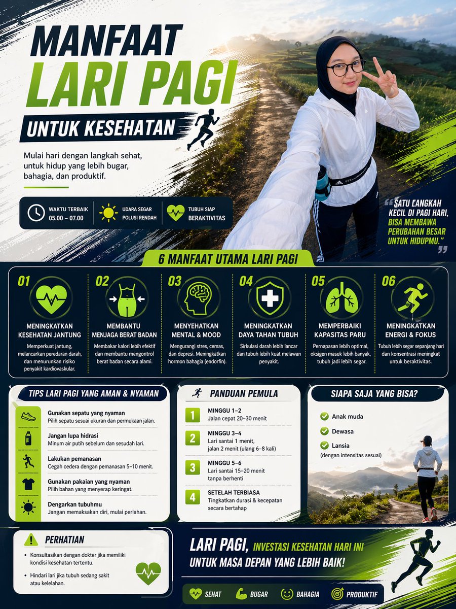 晨跑益处信息图 / Morning Run Benefits Infographic，人像与摄影，人像、时尚、海报，案例输出图 1