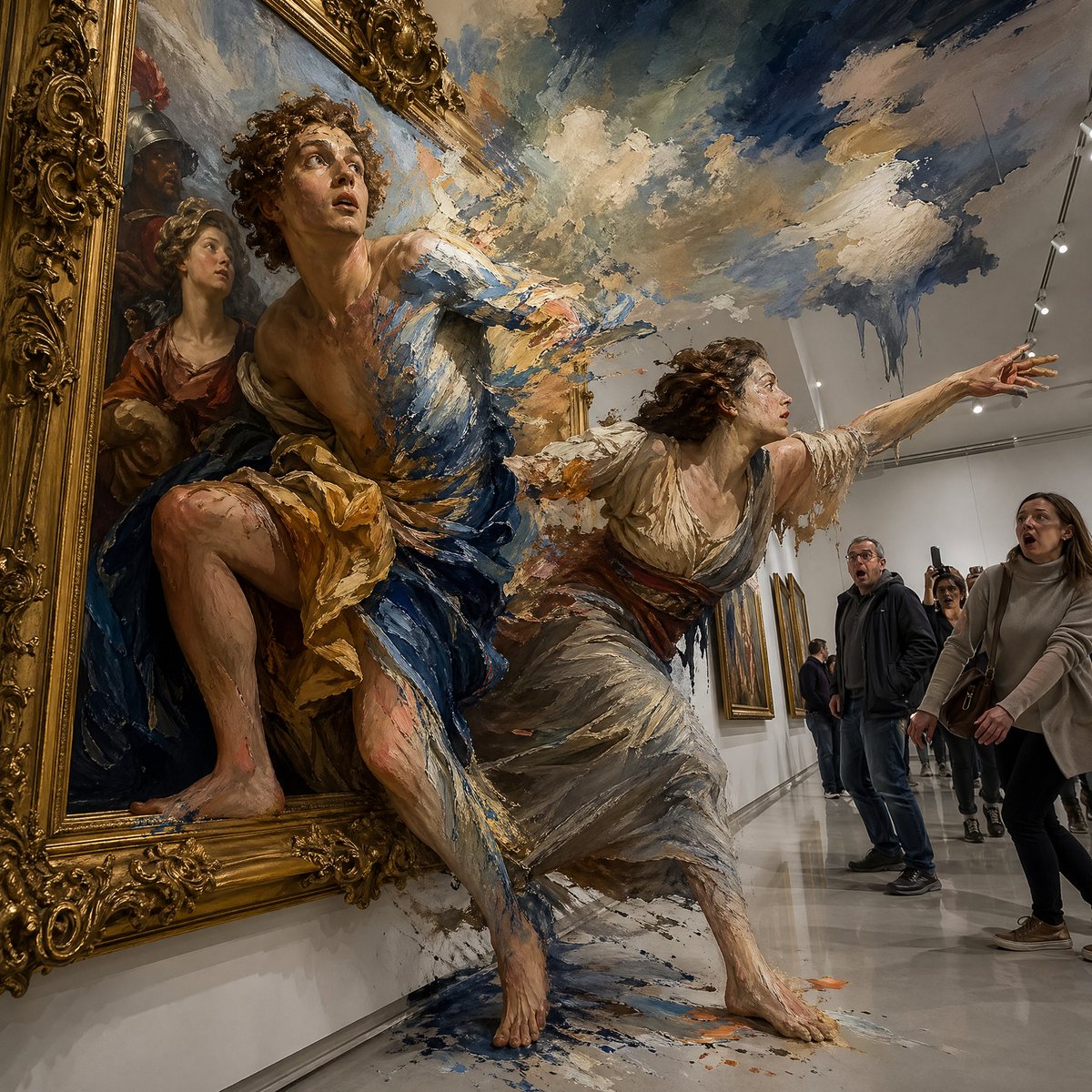 超现实巴洛克绘画：现实裂变 / Surreal Baroque Painting Reality Fracture，角色设计，插画、角色、水彩，案例输出图 1