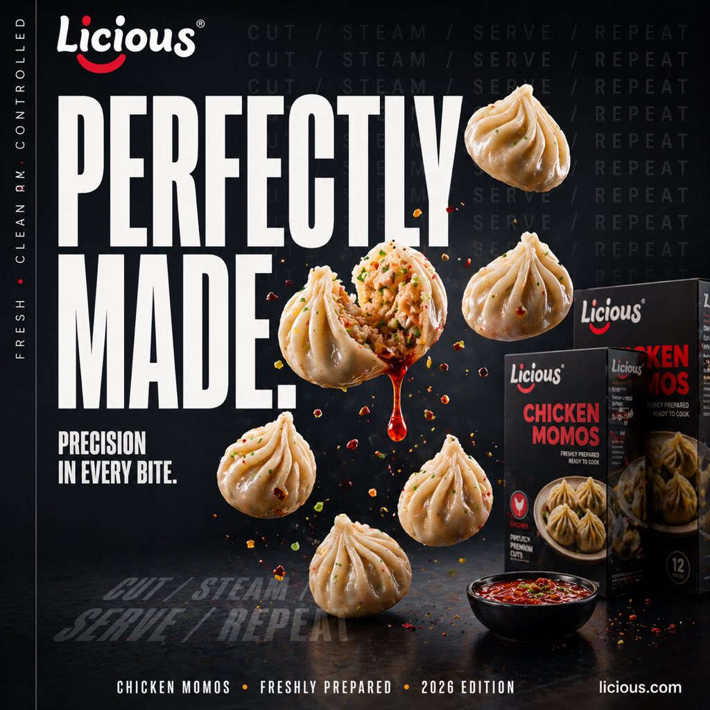 电影感鸡肉饺子广告海报 / Cinematic Chicken Momos Ad Poster，人像与摄影，人像、电影感、海报，案例输出图 1