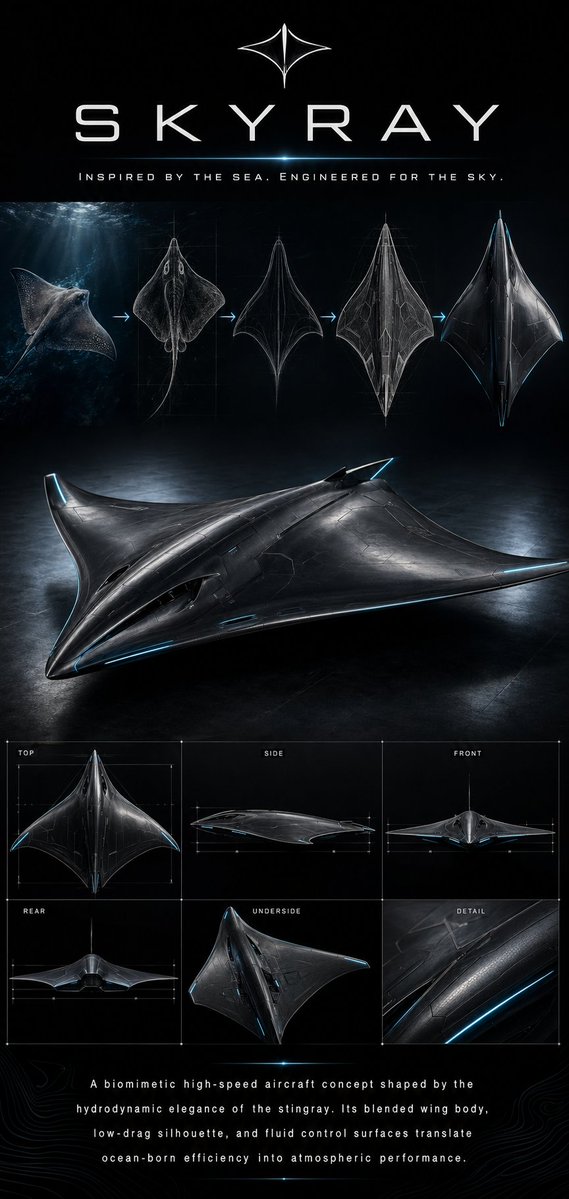 仿生鳐鱼飞行器海报 / Biomimetic Skyray Aircraft Poster，人像与摄影，人像、电影感、海报，案例输出图 1