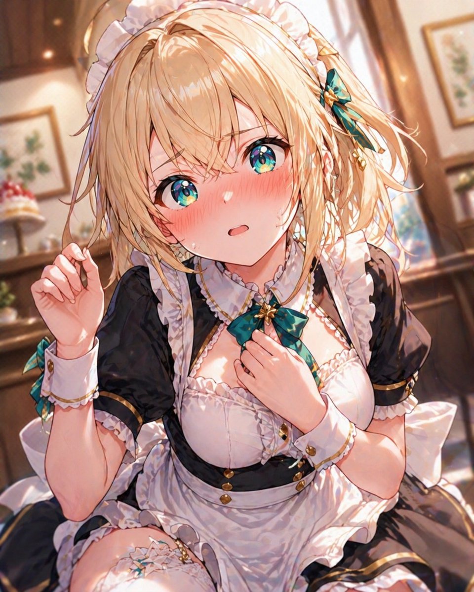 温暖咖啡馆里的金发女仆 / Blonde Maid in Warm Cafe，角色设计，人像、插画、角色，案例输出图 1