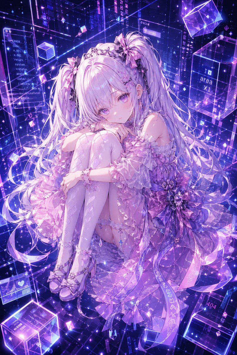 赛博水晶动漫少女肖像 / Cyber Crystal Anime Girl Portrait，UI 与社交媒体截图，霓虹、人像、插画，案例输出图 1