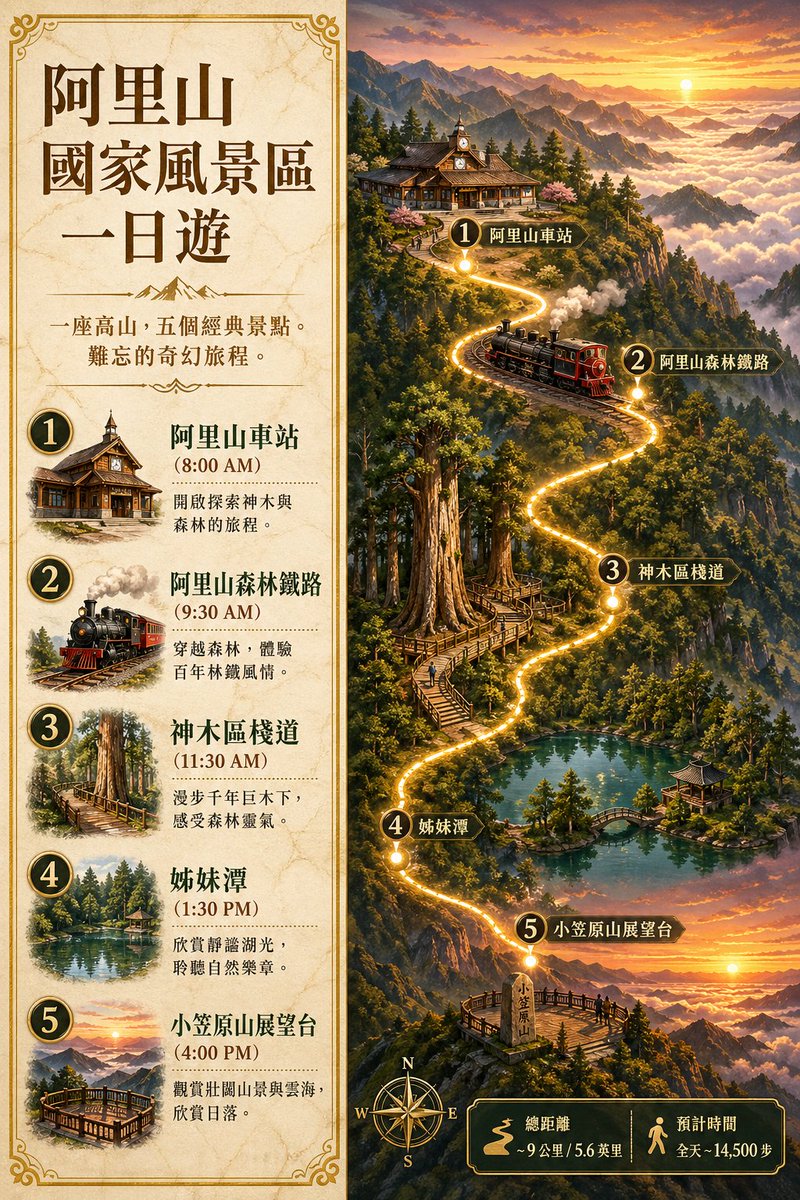 阿里山一日游旅行海报 / Alishan One-Day Travel Poster，海报与插画，海报、插画、城市视觉，案例输出图 1