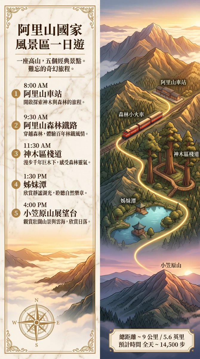 阿里山一日游旅行海报 / Alishan One-Day Travel Poster，海报与插画，海报、插画、城市视觉，案例输出图 2