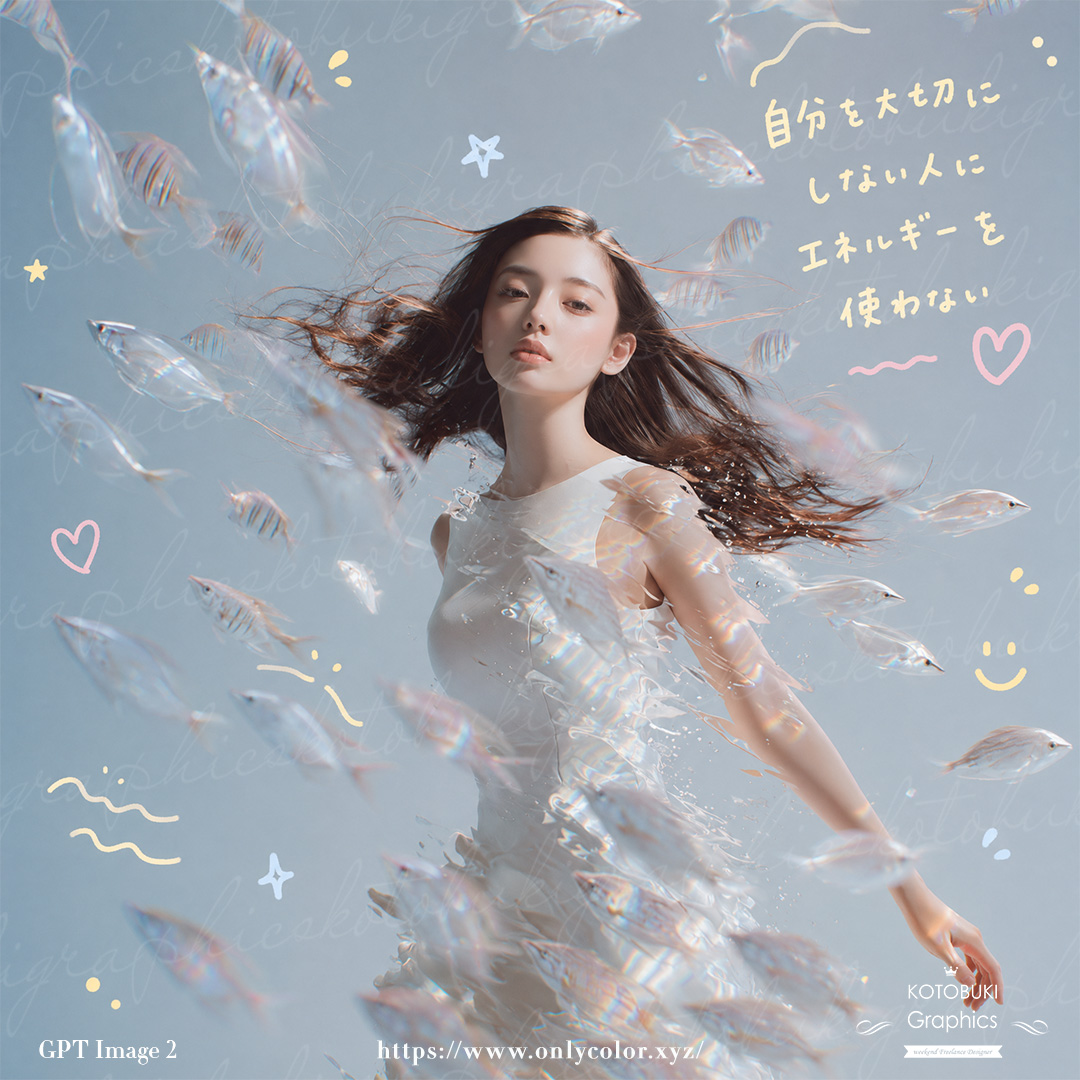 梦幻水下女子与半透明鱼群 / Dreamy Underwater Woman With Translucent Fish，人像与摄影，人像、海报、竖版，案例输出图 2