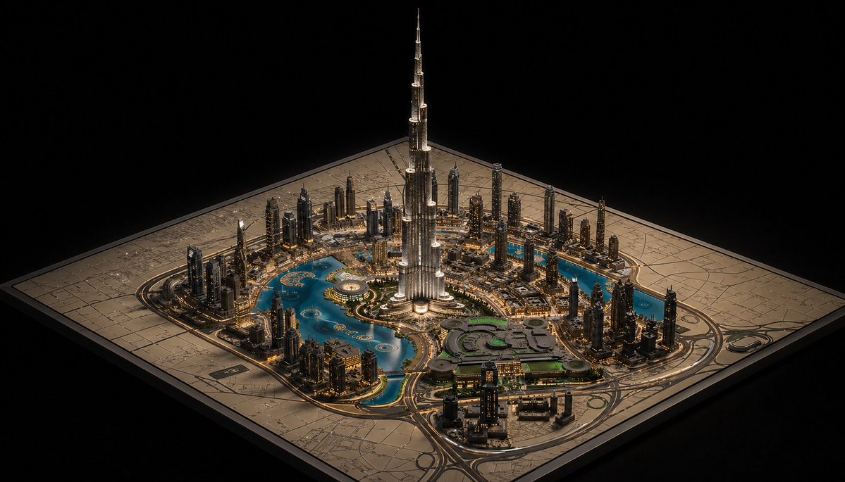 奢华迪拜城市微缩模型 / Luxury Miniature Dubai City Model，人像与摄影，人像、电影感、城市视觉，案例输出图 1