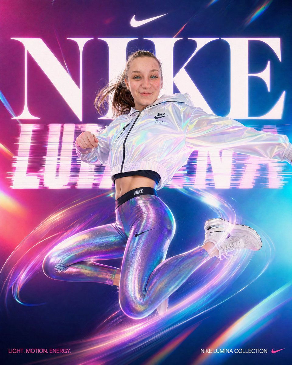 Nike Lumina 霓虹广告海报 / Neon Nike Lumina Ad Poster，人像与摄影，霓虹、人像、电影感，案例输出图 1