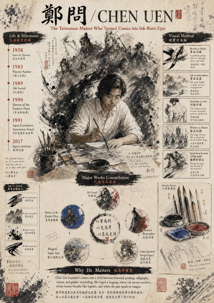 致敬郑问的水墨风格海报 / Ink-Wash Tribute Poster for Chen Uen，角色设计，时尚、海报、插画，案例输出图 1