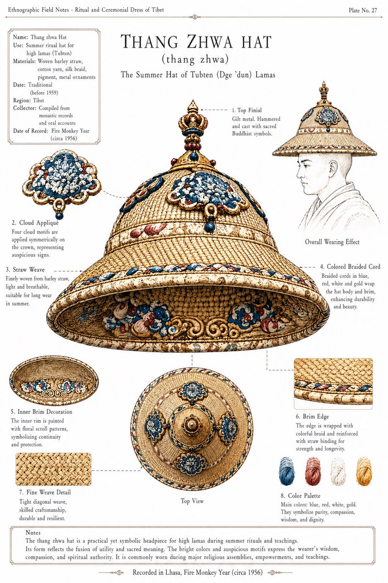 藏式礼帽民族志图版 / Ethnographic Plate for Tibetan Ceremonial Hat，海报与插画，海报、插画、排版，案例输出图 2