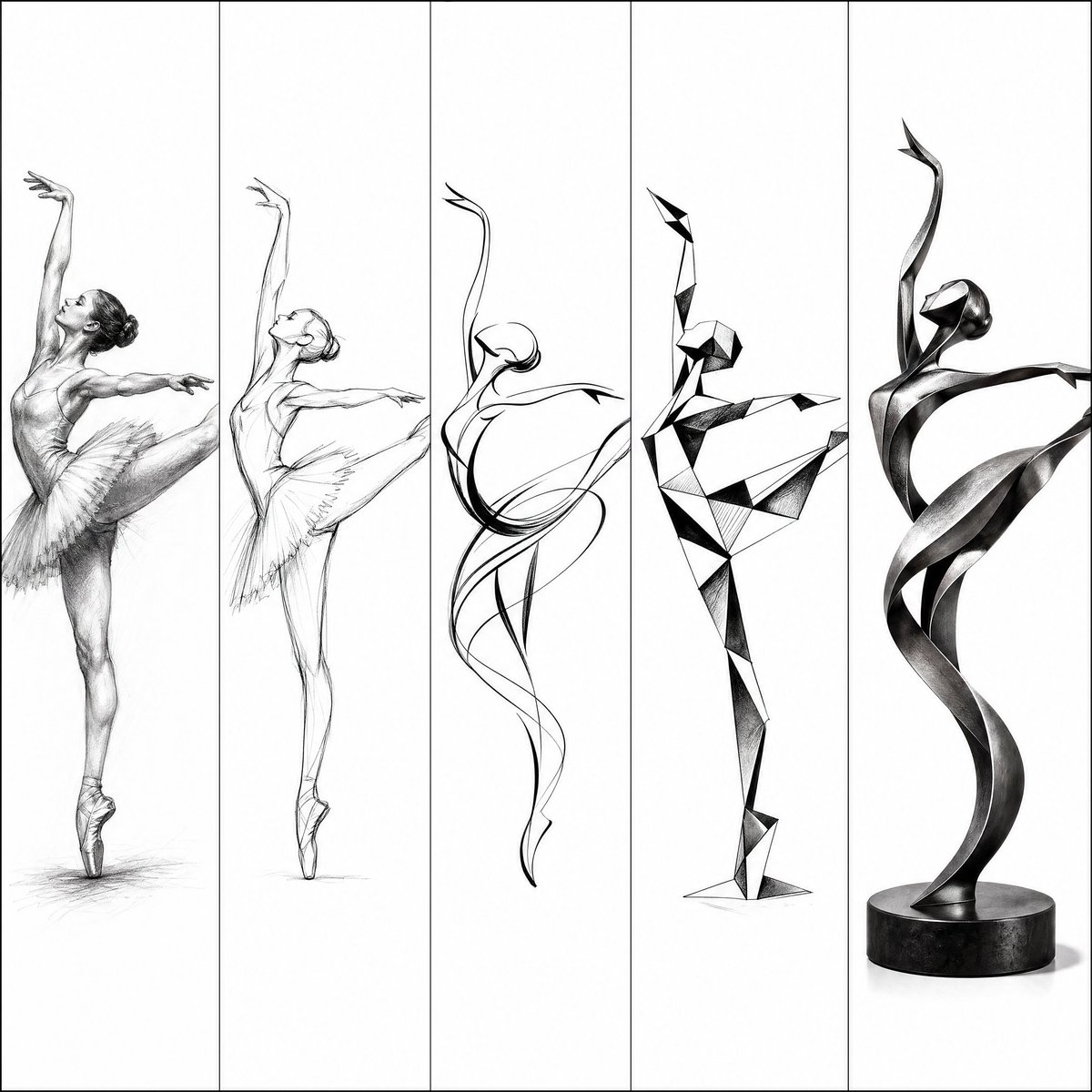 芭蕾舞者雕塑艺术演变 / Artistic Progression Ballerina Sculpture，角色设计，插画、角色、竖版，案例输出图 1