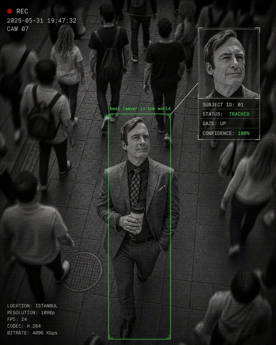 电影级监控界面美学 / Cinematic Surveillance Interface Aesthetic，UI 与社交媒体截图，人像、电影感、UI，案例输出图 4