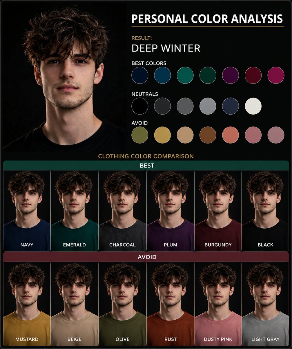 个人色彩分析图表生成器 / Personal Color Analysis Graphic Generator，模型对比与社区，人像、信息图、对比实验，案例输出图 1