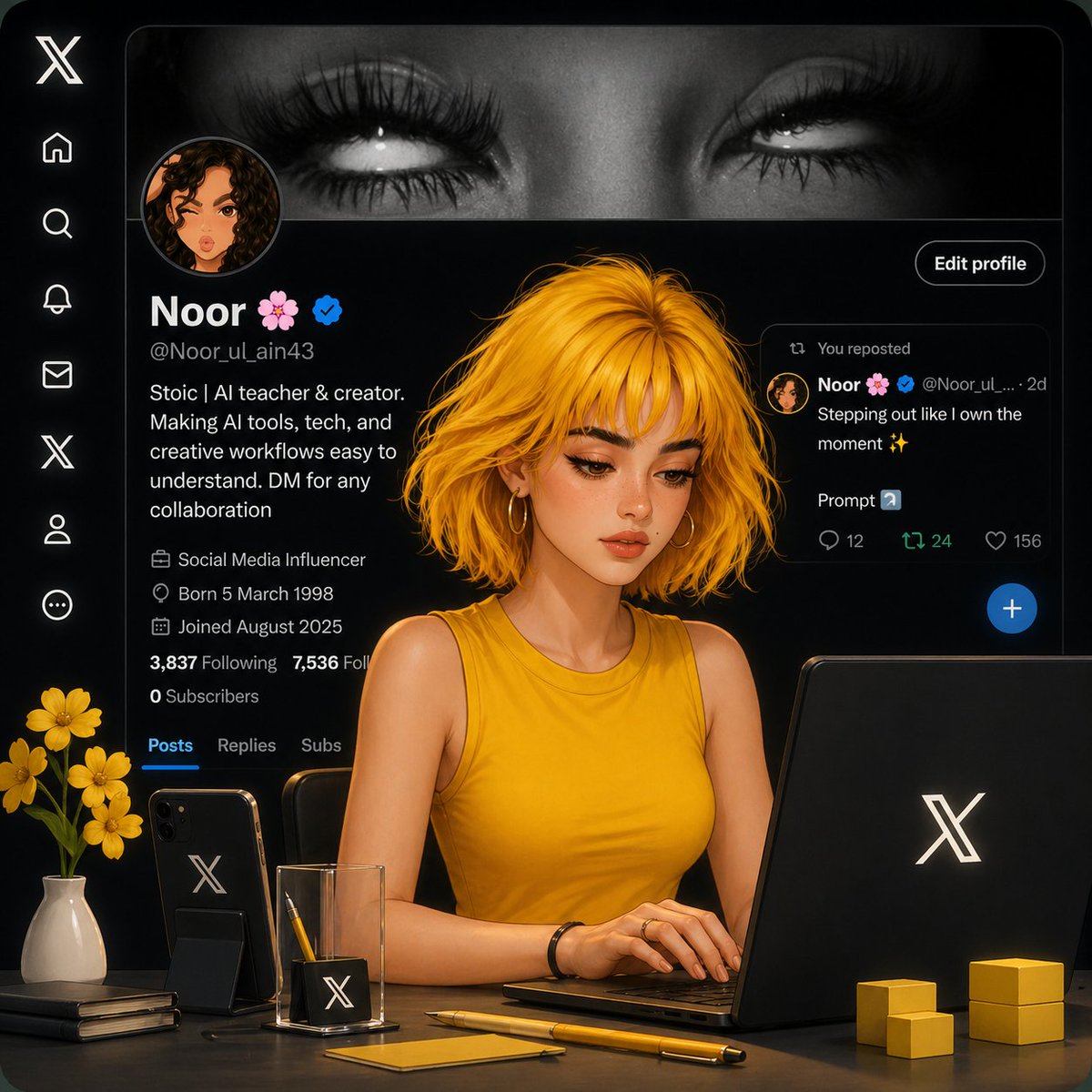 美学创作者工作空间 / Aesthetic Creator Workspace，UI 与社交媒体截图，人像、电影感、插画，案例输出图 1