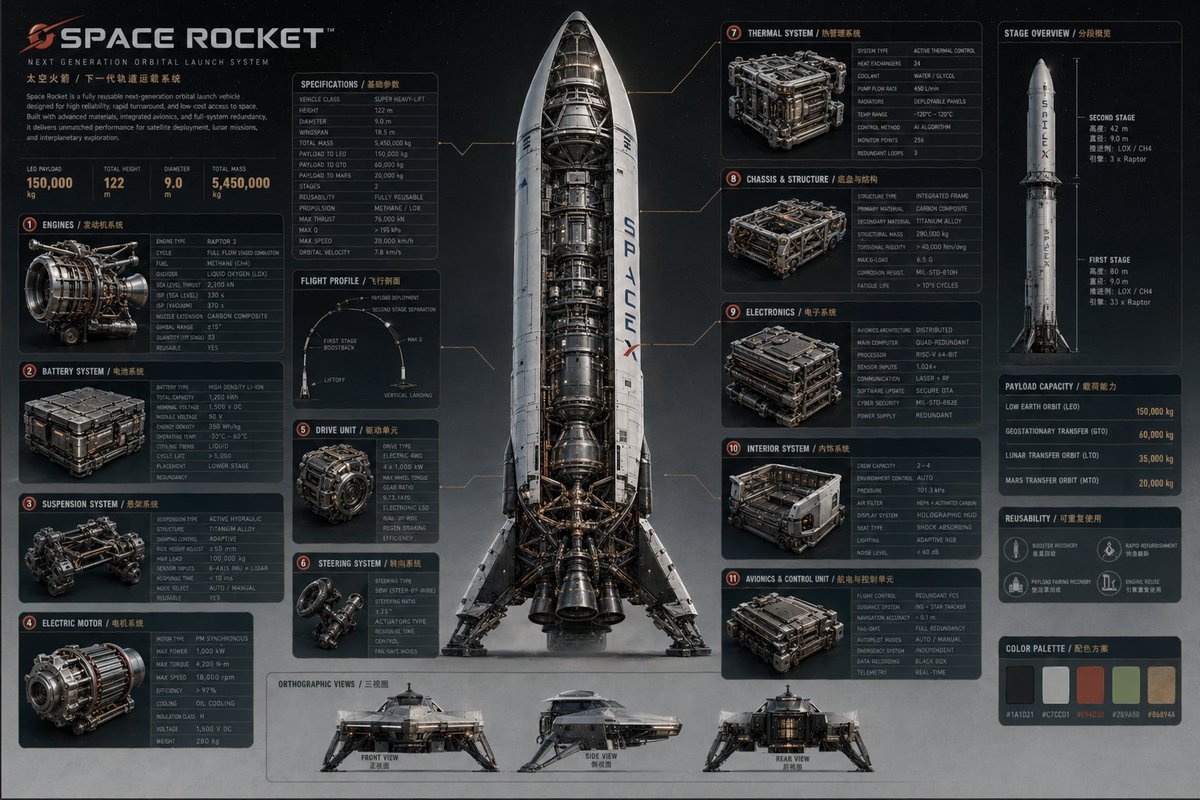 高端技术型太空火箭海报 / Advanced Technical Space Rocket Poster，人像与摄影，人像、电影感、海报，案例输出图 1