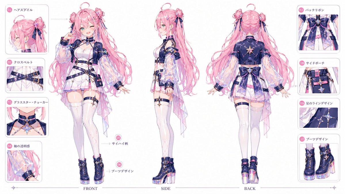 VTuber 角色提示词 / VTuber Character Prompt，角色设计，人像、角色、角色设计，案例输出图 1