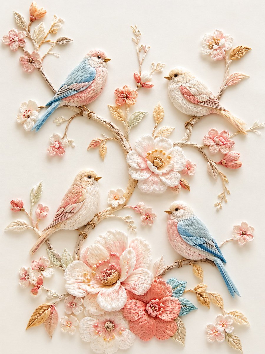 精致浮雕刺绣插画 / Exquisite Relief Embroidery Illustration，海报与插画，海报、插画、产品图，案例输出图 1