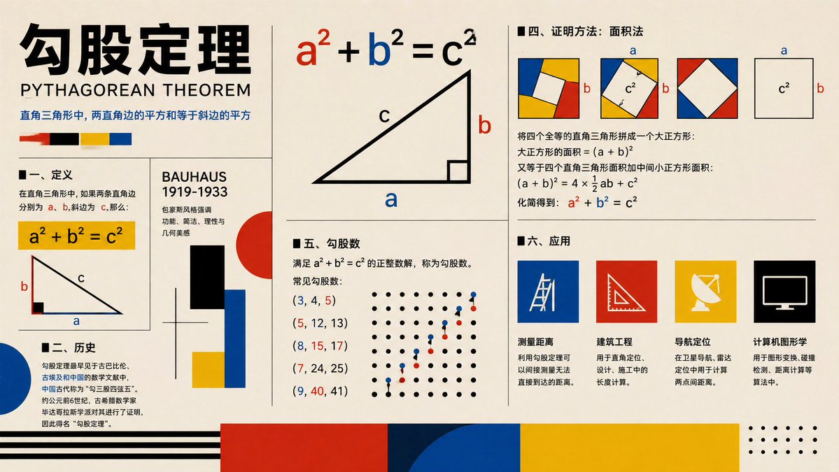 包豪斯风格勾股定理海报 / Bauhaus Pythagorean Theorem Poster，角色设计，时尚、海报、插画，案例输出图 1