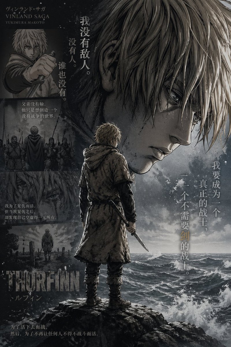 《海盗战记》托尔芬风暴海报 / Vinland Saga Thorfinn Storm Poster，角色设计，电影感、海报、插画，案例输出图 1