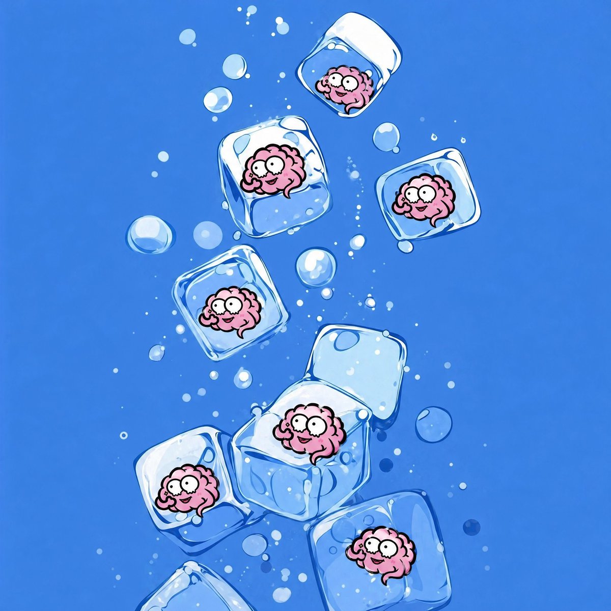 冰块中可爱的粉色大脑 / Cute Brains Frozen in Ice Cubes，角色设计，时尚、插画、角色，案例输出图 1