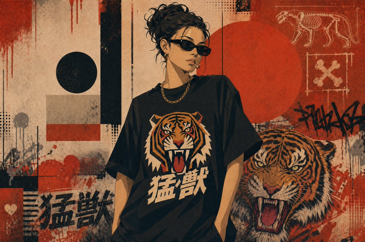 Grunge Tiger 街头风海报 / Grunge Tiger Streetwear Poster，人像与摄影，人像、时尚、海报，案例输出图 1