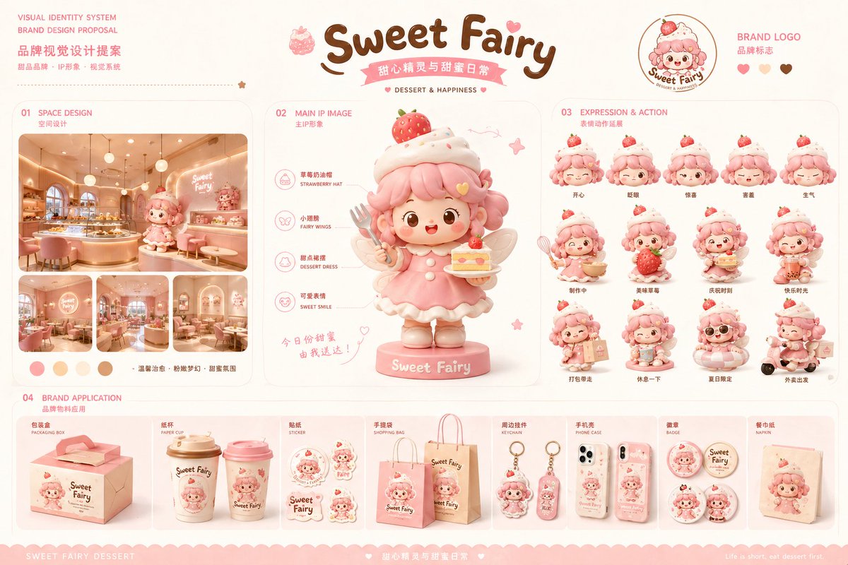 Dessert Brand Visual Identity Proposal Board，角色设计，插画、角色、排版，案例输出图 1