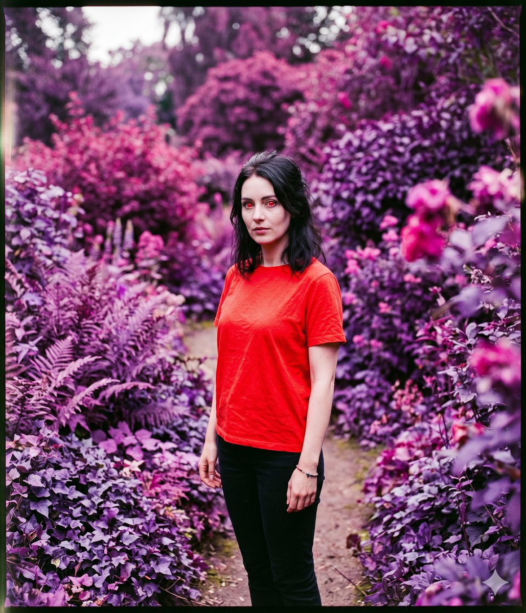 False-Color Garden Portrait，人像与摄影，35mm、人像、竖版，案例输出图 1