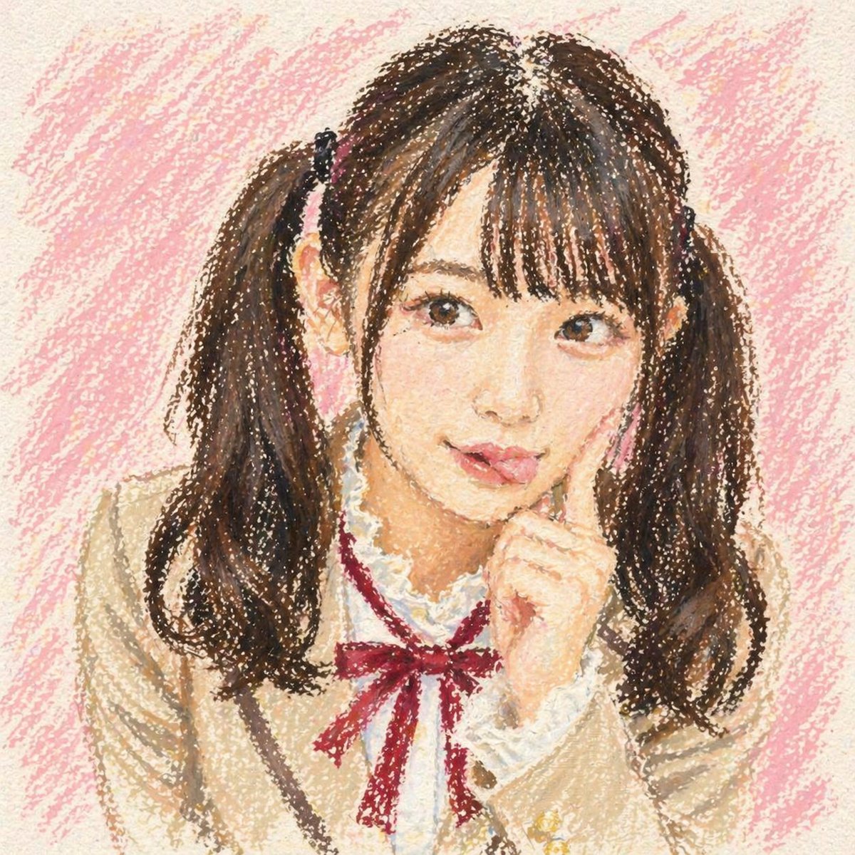 Cute Oil Pastel Schoolgirl Portrait，角色设计，人像、插画、角色，案例输出图 1