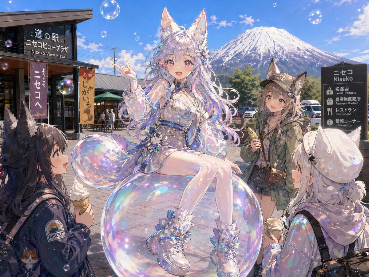 Bubble Fox Friends Meet in Niseko，角色设计，插画、截图、角色，案例输出图 1