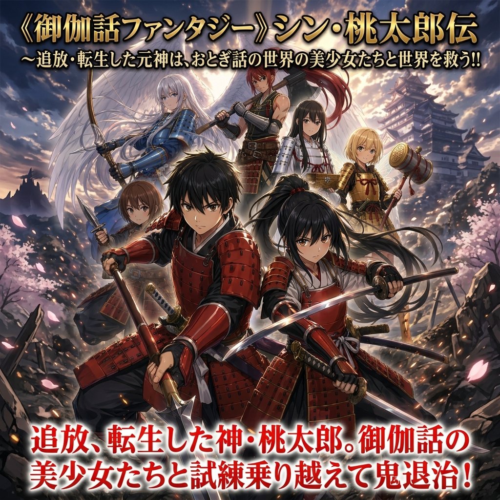 Epic Momotaro Fantasy Cover，角色设计，电影感、海报、插画，案例输出图 1