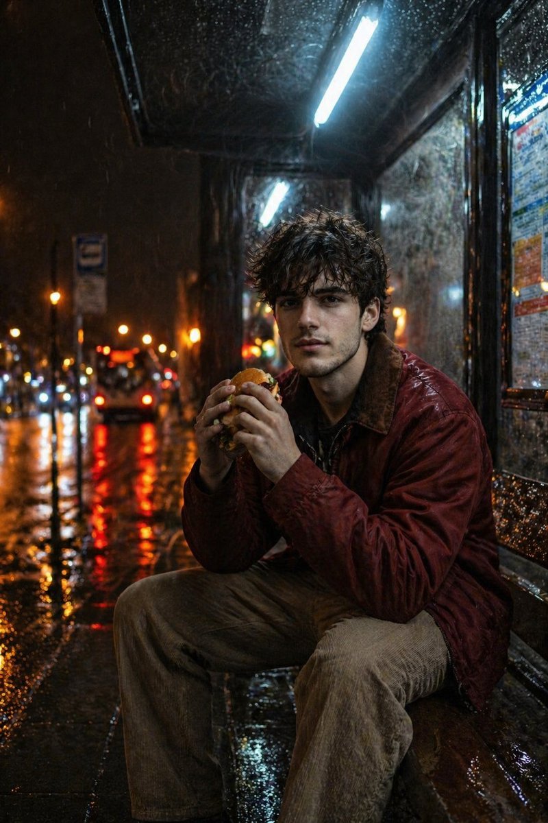 氛围感雨夜人像 / Atmospheric Nighttime Rainy Portrait，人像与摄影，霓虹、人像、电影感，案例输出图 2