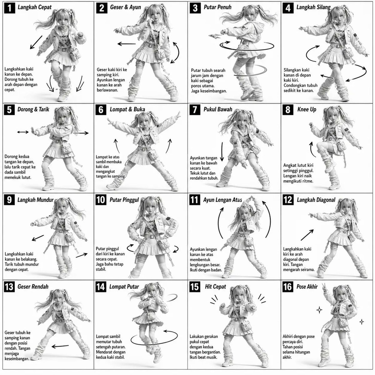 3D 灰度舞蹈参考图 / 3D Grayscale Dance Reference Sheet，角色设计，插画、角色、排版，案例输出图 1