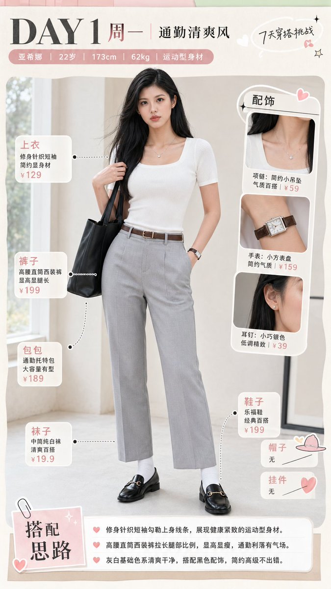 社交媒体时尚穿搭生成 / Social Media Fashion Outfit Generation，角色设计，时尚、角色、角色设计，案例输出图 2