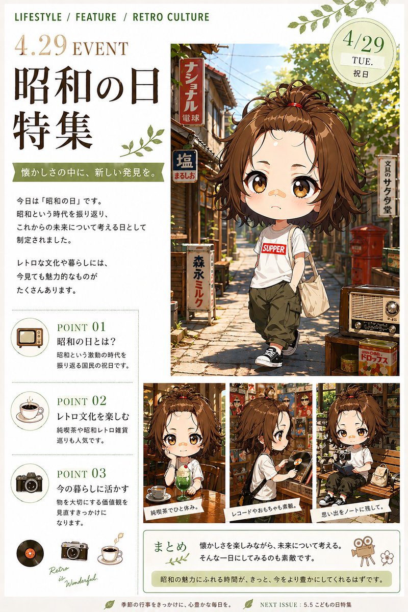 昭和之日复古文化杂志封面 / Showa Day Retro Culture Magazine Cover，角色设计，时尚、海报、插画，案例输出图 1