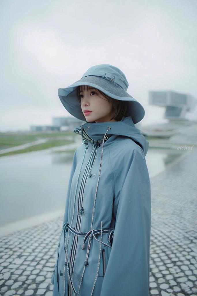 雨中蓝色时尚人像 / Rainy Blue Editorial Portrait，人像与摄影，35mm、人像、电影感，案例输出图 1