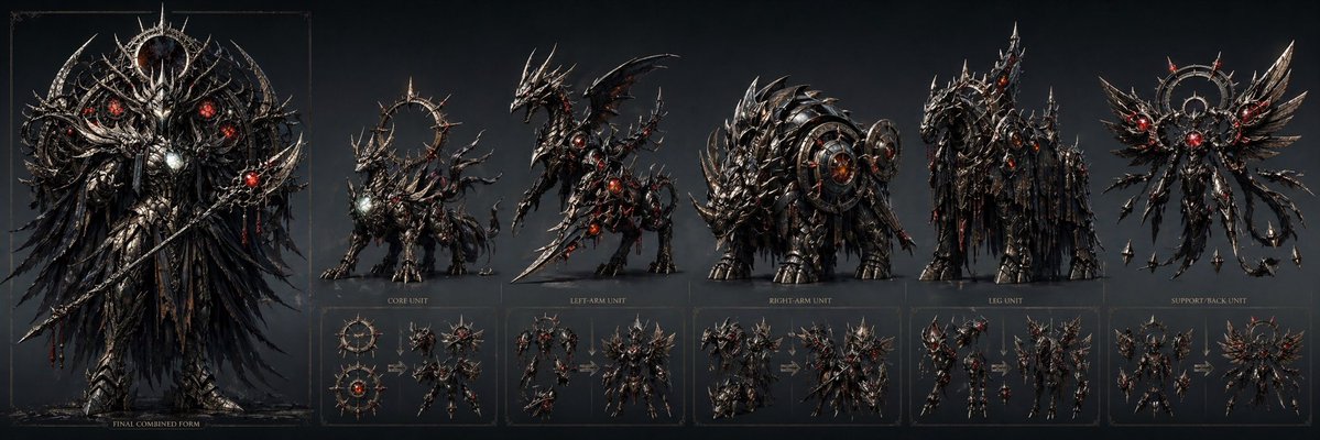 哥特式合体机甲概念图 / Gothic Combining Mecha Concept Sheet，角色设计，插画、角色、排版，案例输出图 1