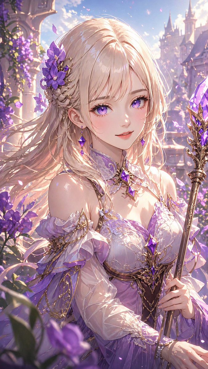 薰衣草幻想法师肖像 / Lavender Fantasy Mage Portrait，角色设计，人像、电影感、插画，案例输出图 1